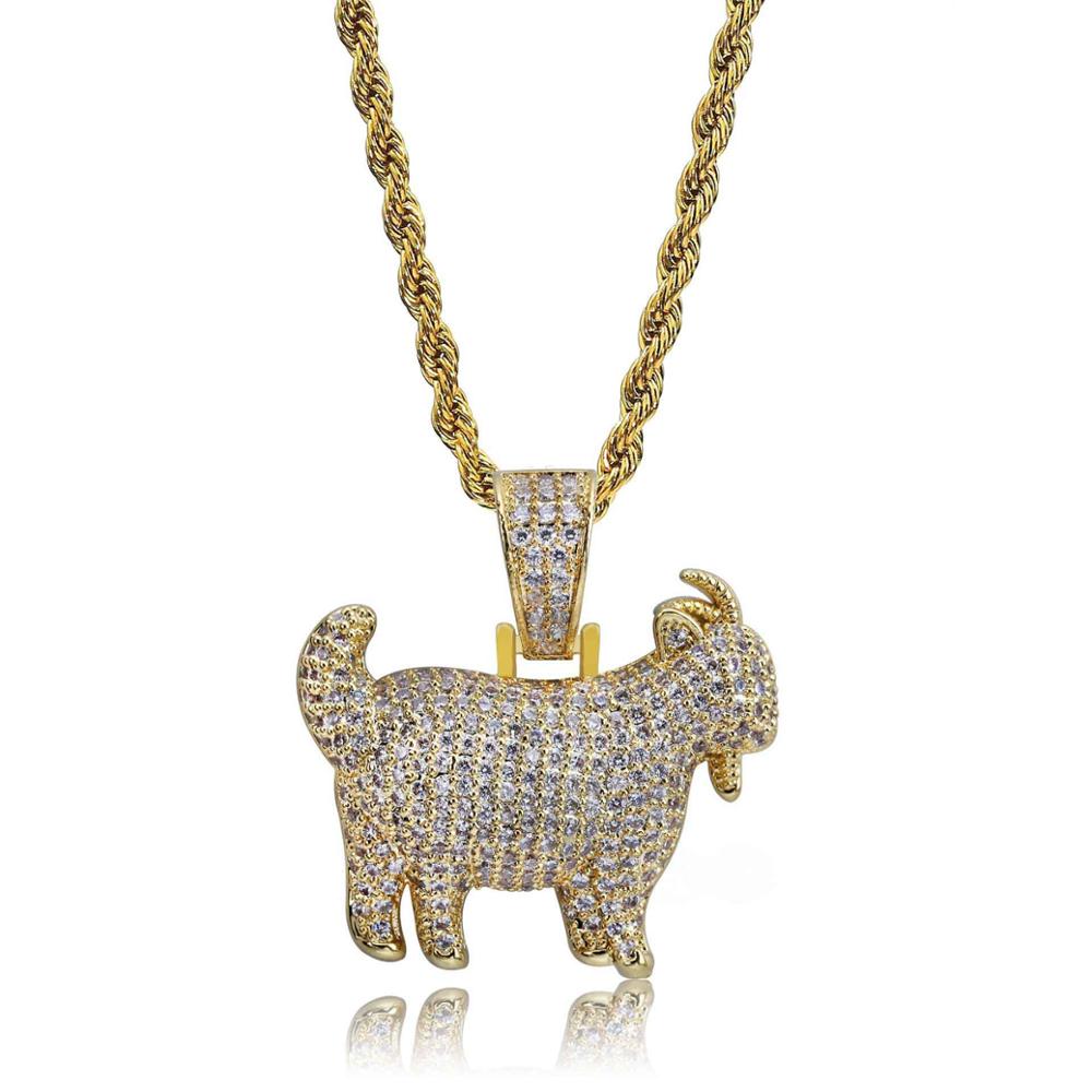Fully Iced AAA Simulate Diamond Micro Pave The Goat Hip Hop Pendant Chain Necklace