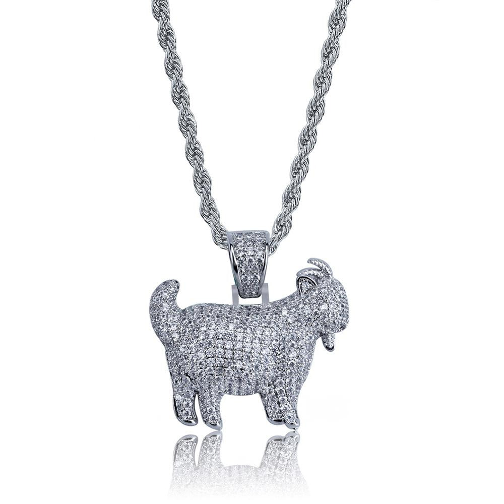 Fully Iced AAA Simulate Diamond Micro Pave The Goat Hip Hop Pendant Chain Necklace