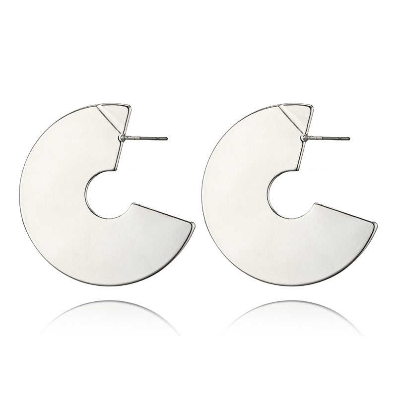 Ladies Gold Silver Semicircle Abstract Drop Earrings