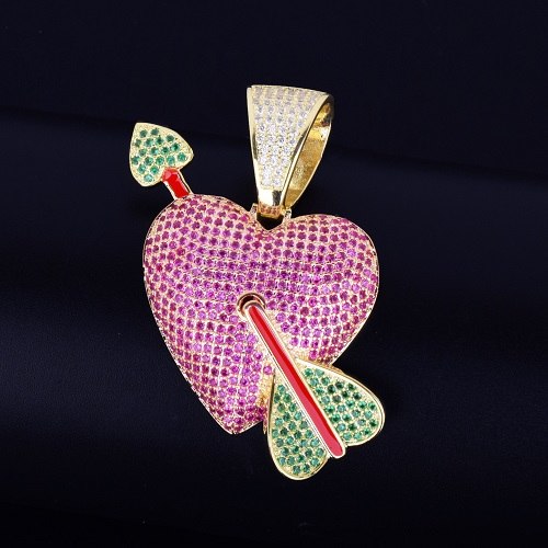 24k Gold 925 Silver AAA Micro Pave Purple Heart Red Arrow Pendant Chain Necklace