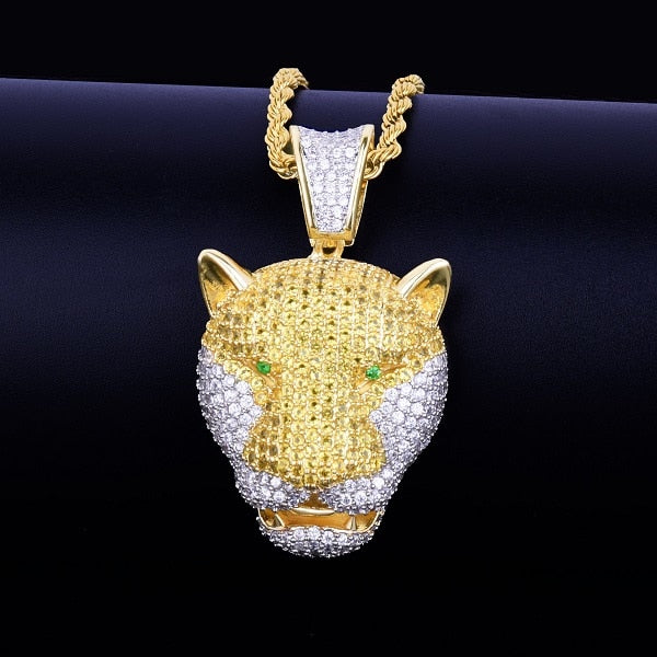 Golden Safari | Micro Pave Leopard VVS Diamond CZ Green Eye Hip Hop Pendant