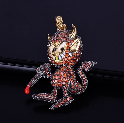 18k Gold .925 Silver Hip Hop Little Demon Devil AAA True Micro Pave Flooded Ice Pendant