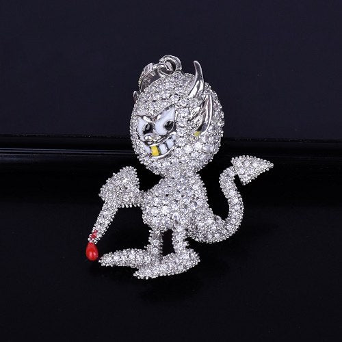 18k Gold .925 Silver Hip Hop Little Demon Devil AAA True Micro Pave Flooded Ice Pendant