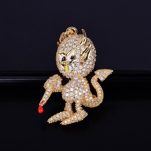 18k Gold .925 Silver Hip Hop Little Demon Devil AAA True Micro Pave Flooded Ice Pendant