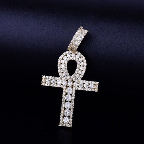 18k Rose Gold .925 Silver Key Of Life Ancient African Egyptian AAA Micro Pave Ankh Cross Pendant
