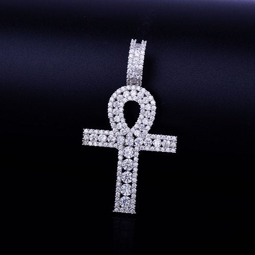 18k Rose Gold .925 Silver Key Of Life Ancient African Egyptian AAA Micro Pave Ankh Cross Pendant