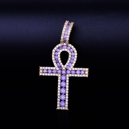 18k Rose Gold .925 Silver Key Of Life Ancient African Egyptian AAA Micro Pave Ankh Cross Pendant