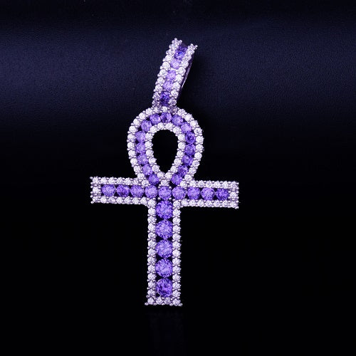 18k Rose Gold .925 Silver Key Of Life Ancient African Egyptian AAA Micro Pave Ankh Cross Pendant