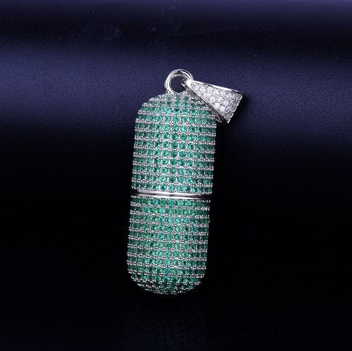 Micro Pave Iced Detachable Pill Shape Hip Hop Pendant Chain Necklace