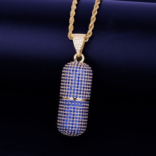 Micro Pave Iced Detachable Pill Shape Hip Hop Pendant Chain Necklace