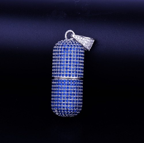 Micro Pave Iced Detachable Pill Shape Hip Hop Pendant Chain Necklace