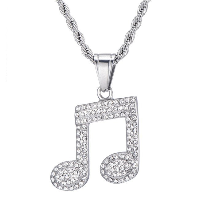 Iced Out Music Note Lab Diamond Stainless Steel Pendant Chain Necklace
