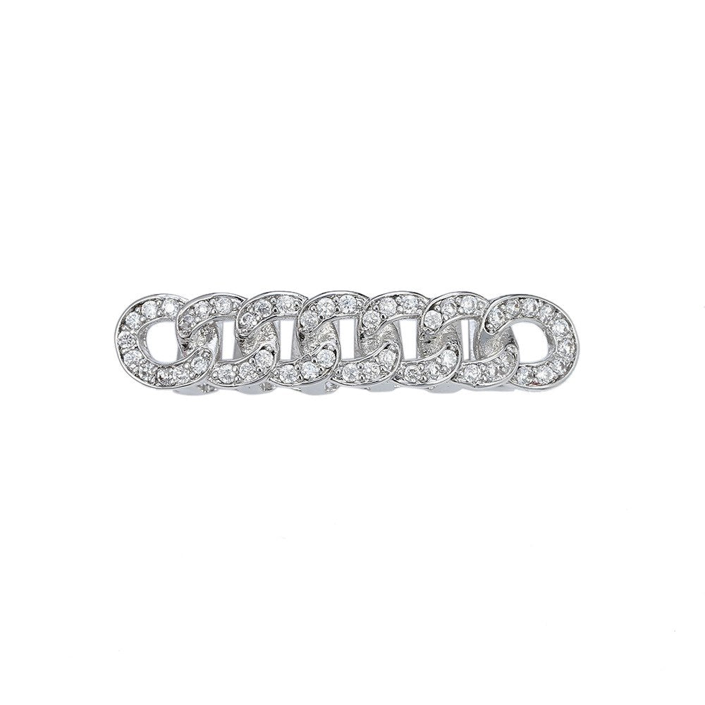 Hip Hop Diamond Cz Bling Iced Miami Cuban Link Bottom Teeth Grillz Grills
