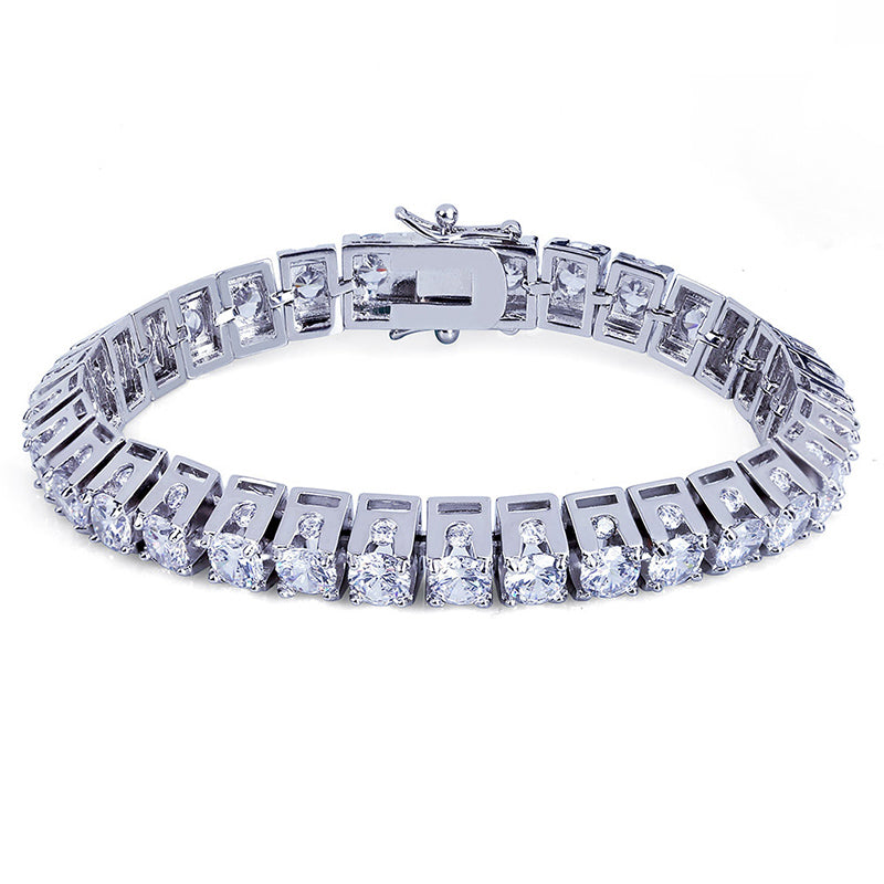 10mm Deep Set Flooded Ice 1 Row 14k Gold Silver Simulate Diamond Tennis Bracelet