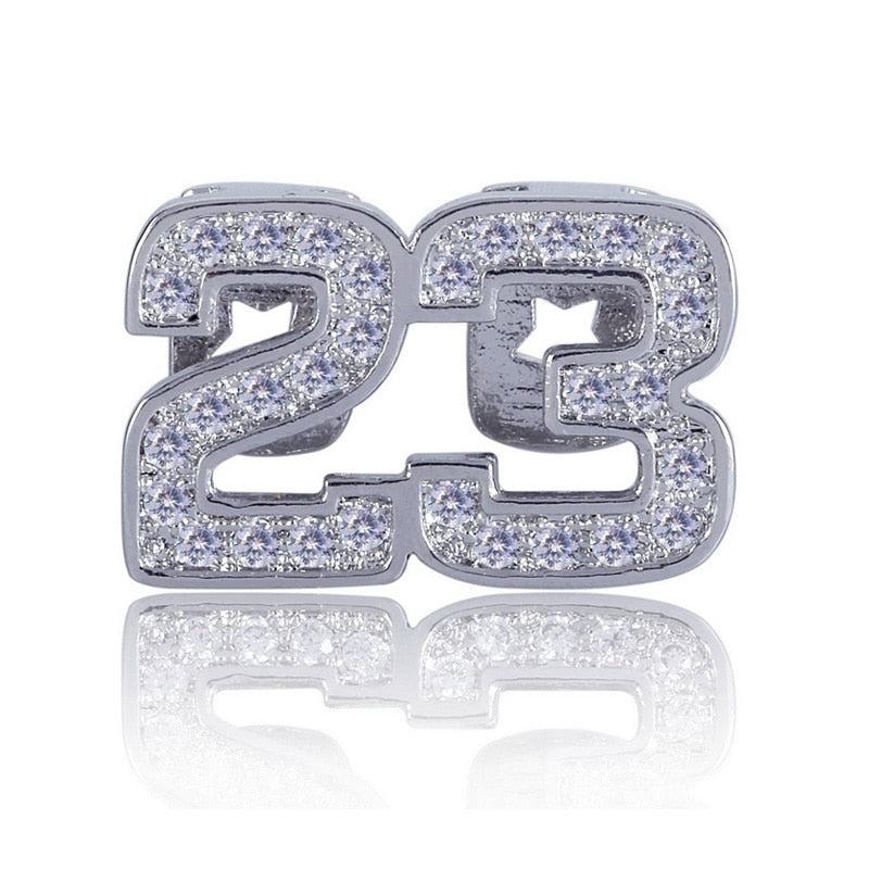 Hip Hop Micro Pave Simulate Diamond Bling Iced Out Number 23 Single Teeth Grillz