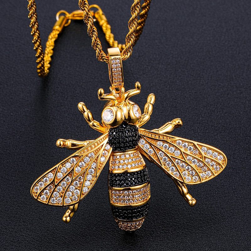 18k Gold 925 Silver Micro Pave Killer Bee Pendant Chain Necklace