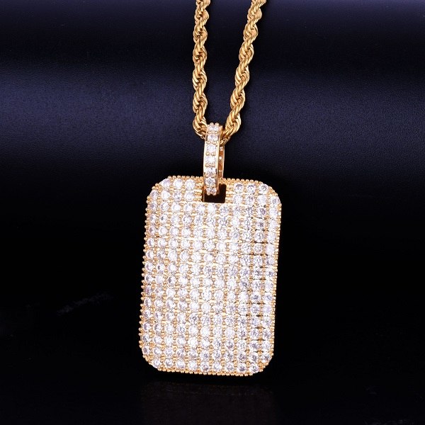 Total Ice 24k Gold .925 Silver Micro Pave Square Piece Hip Hop Pendant Chain Necklace