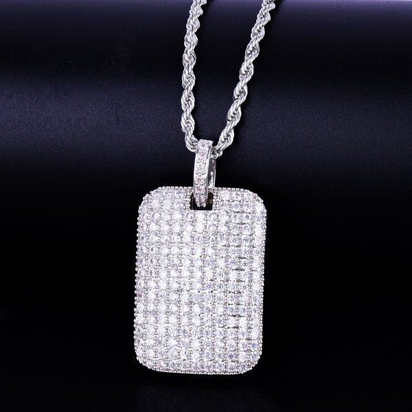 Total Ice 24k Gold .925 Silver Micro Pave Square Piece Hip Hop Pendant Chain Necklace