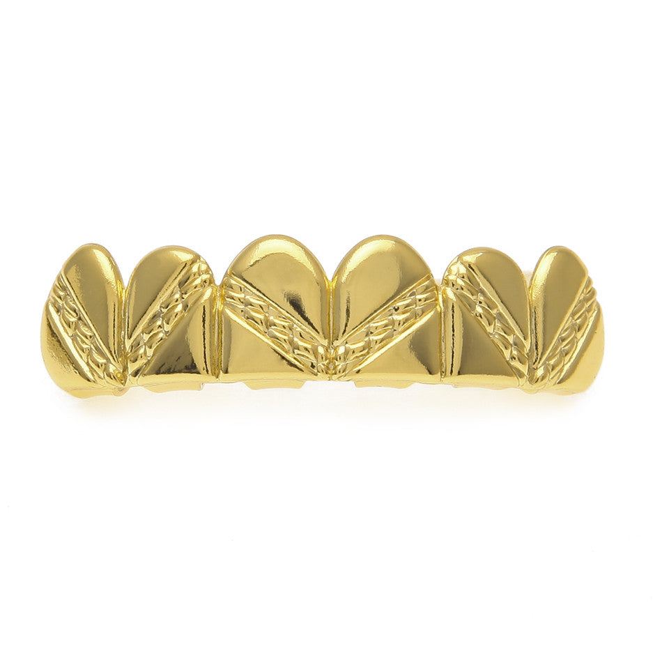 Rose Gold Silver Hip Hop Stripe Teeth Bottom Top Grill Set
