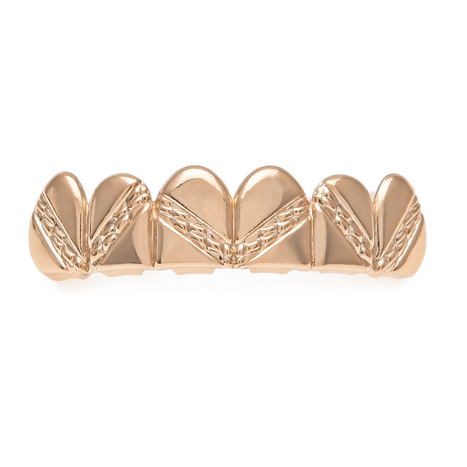 Rose Gold Silver Hip Hop Stripe Teeth Bottom Top Grill Set