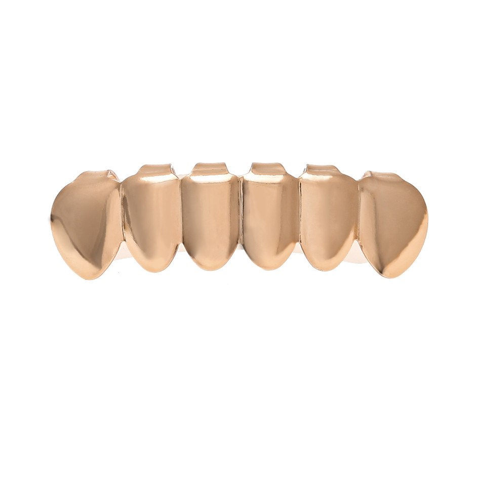 Rose Gold Silver Hip Hop Stripe Teeth Bottom Top Grill Set