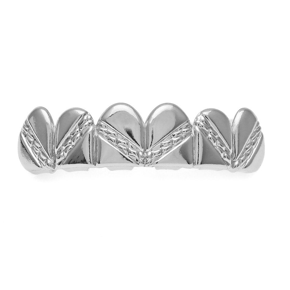 Rose Gold Silver Hip Hop Stripe Teeth Bottom Top Grill Set