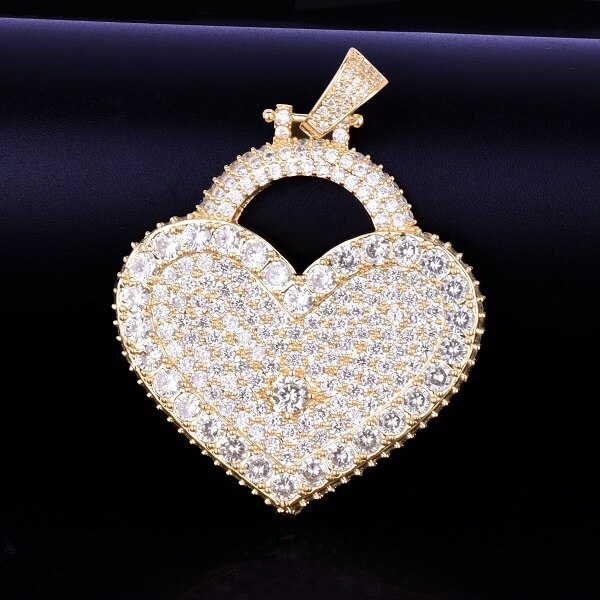 Micro Pave 5A Simulate Diamond Big Heart 14k Gold Silver Iced Blinged Out Pendant