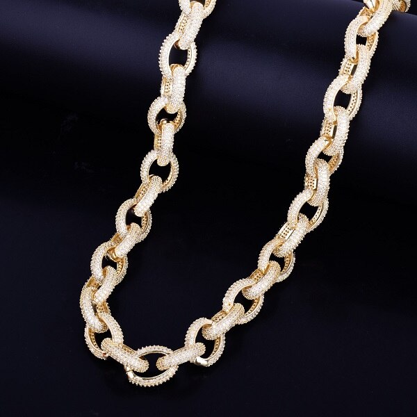 24k Gold .925 Silver 12mm AAA Flooded Iced Micro Pave Big Dog Heavy Hip Hop Chain Neckalce