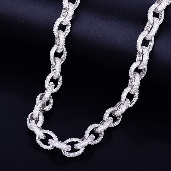 24k Gold .925 Silver 12mm AAA Flooded Iced Micro Pave Big Dog Heavy Hip Hop Chain Neckalce