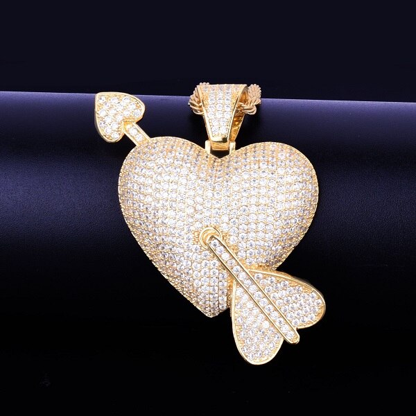 Rose Gold .925 Silver 18k Heart Arrow AAA Micro Pave Hip Hop Pendant Chain