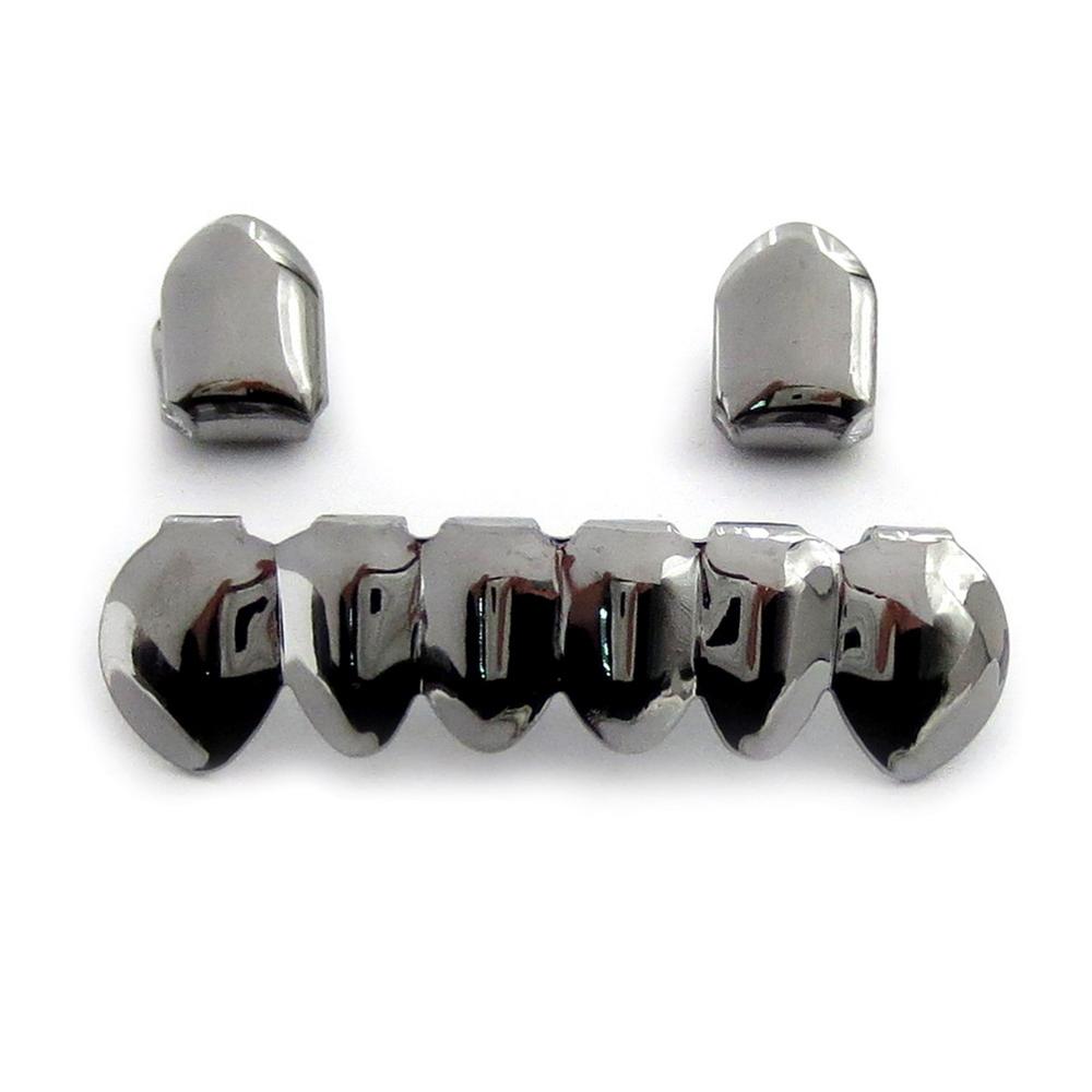 New Custom Fit Hip Hop Rose Gold Black Silver Mouth Grillz 2 pcs Single Top 6 teeth Bottom Set