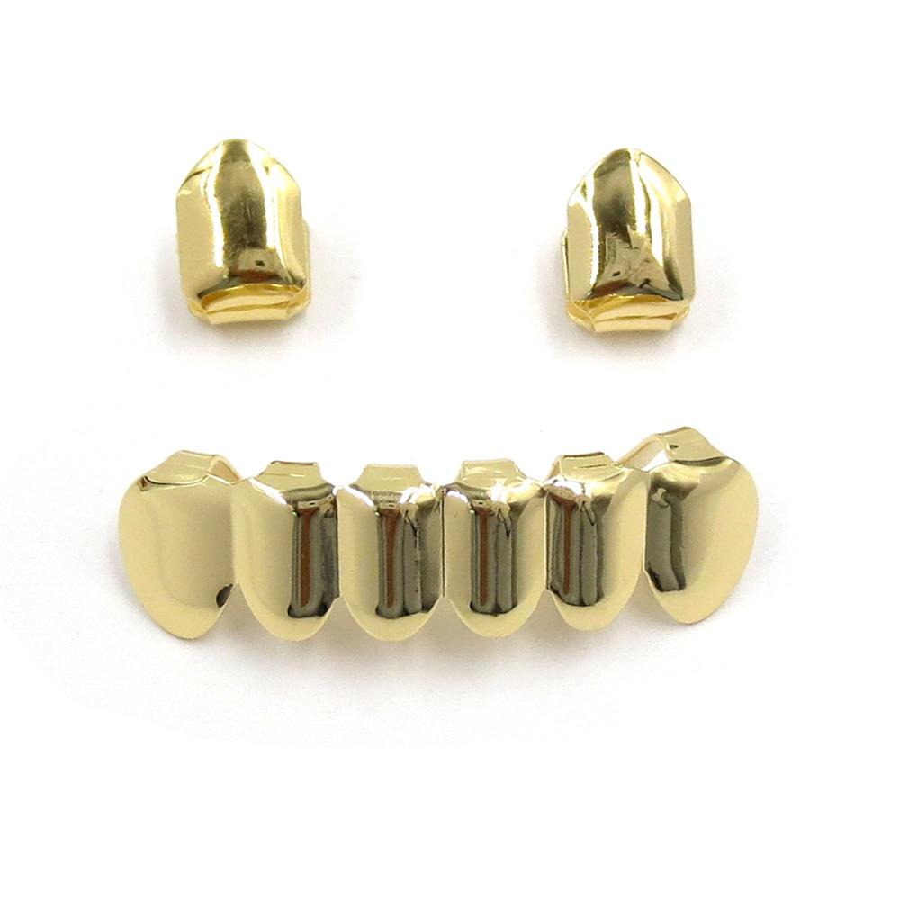 New Custom Fit Hip Hop Rose Gold Black Silver Mouth Grillz 2 pcs Single Top 6 teeth Bottom Set