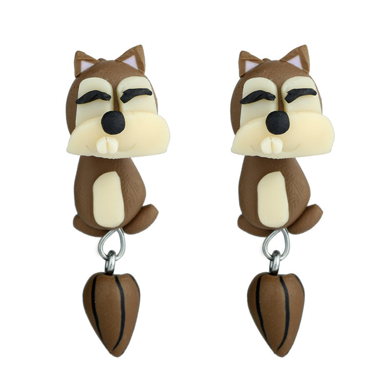 Women's Fashion Handmade Cute Kitten Cartoon Animal Mario Fox Plant Stud Earrings
