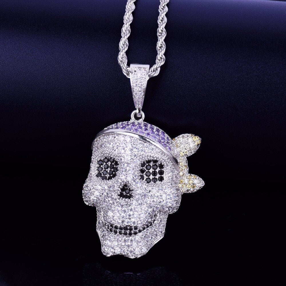 AAA Micro Pave Skull Pirate Hip Hop 18k Gold .925 Silver Bling Pendant Chain Necklace