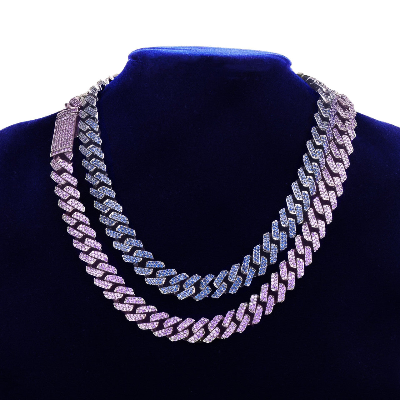 Candy Cubans | 10MM Purple Blue Flooded Ice Designer Cut Cuban Link Bling Chain Necklaces