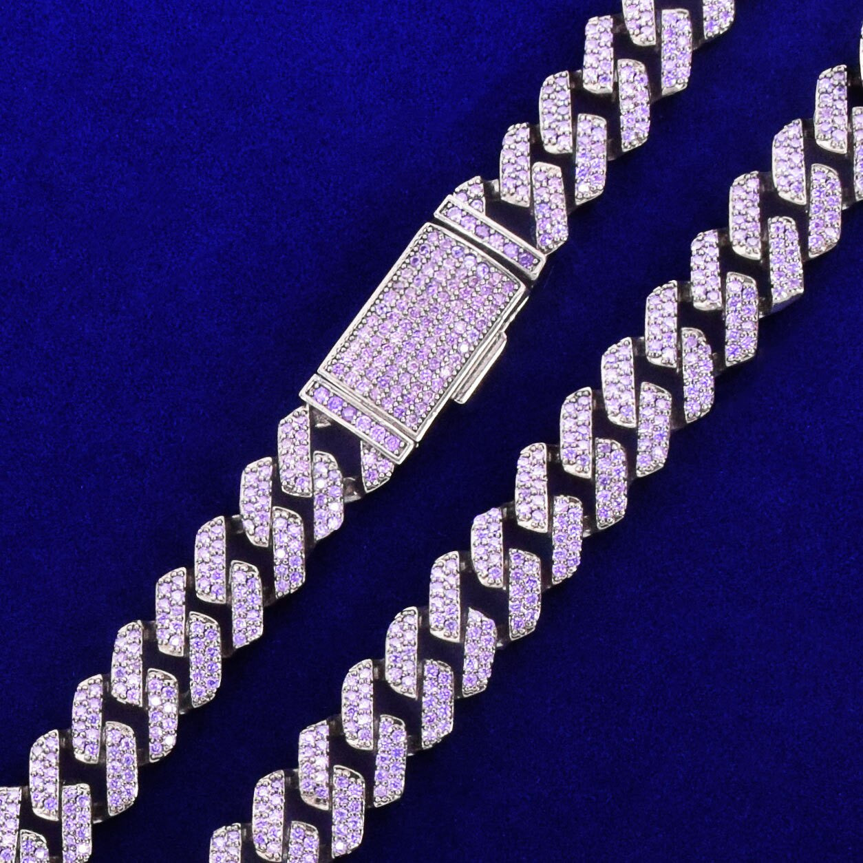 Candy Cubans | 10MM Purple Blue Flooded Ice Designer Cut Cuban Link Bling Chain Necklaces