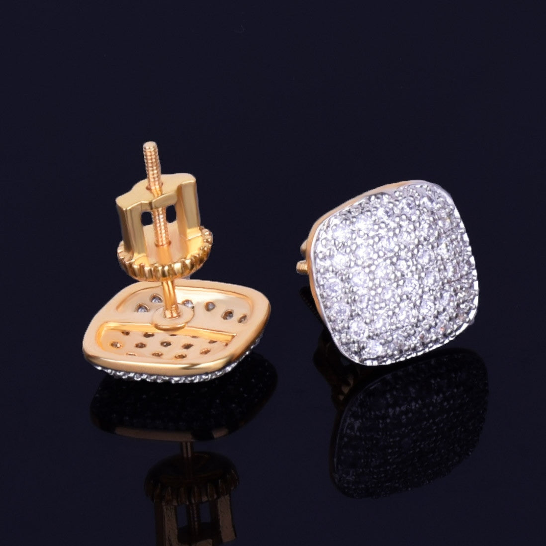 Oval Square | VVS Diamond CZ 18K Gold Silver Screw Back Plate Hip Hop Earrings