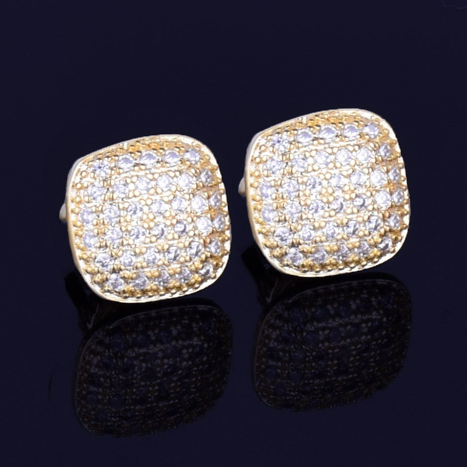 Oval Square | VVS Diamond CZ 18K Gold Silver Screw Back Plate Hip Hop Earrings