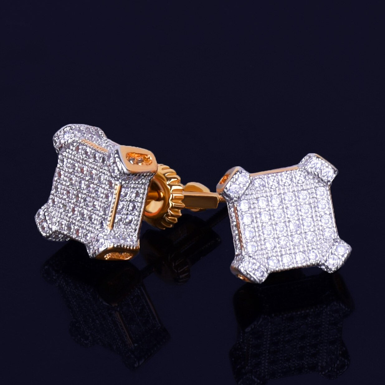 Catercorner | 10mm Square 18k Gold 925 Silver Bling AAA Micro Pave Iced Earrings