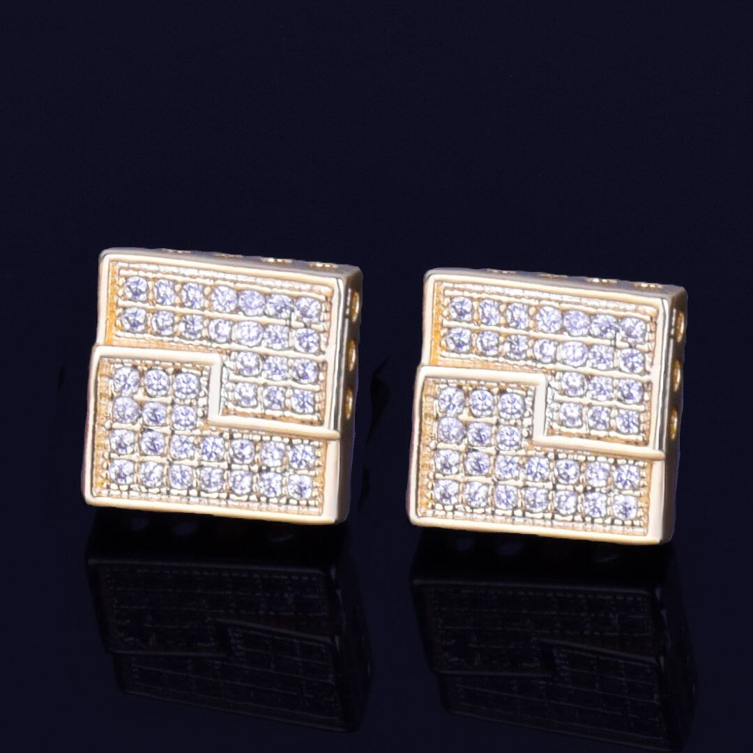 The Slab | 10MM VVS Diamond CZ Square Gold Silver Screw Back Hip Hop Earrings