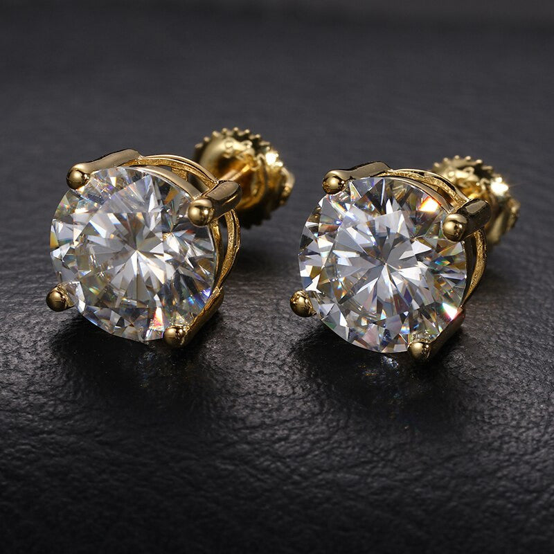 10mm Solid Sterling Silver Genuine Lab Diamond Hip Hop Blinged Out Earrings