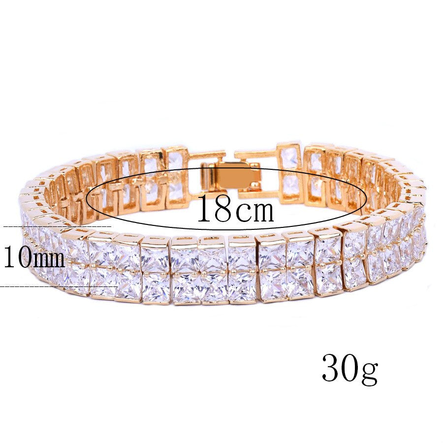 24k Gold Silver 10mm Iced 2 Row Flooded Ice Princess Cut Tennis Bracelet