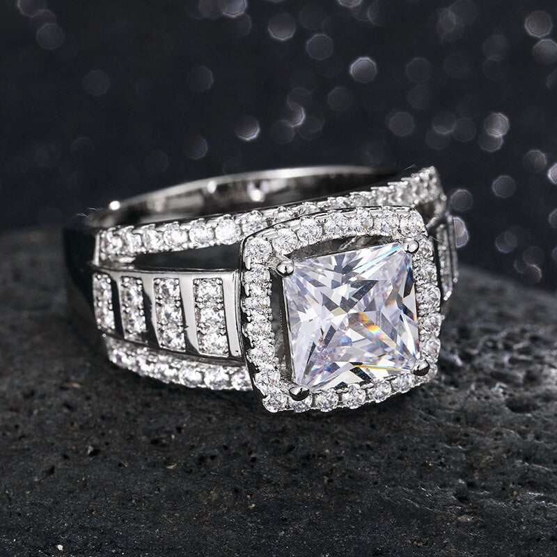 Flooded Ice 10mm Luxury 18k Gold 925 Silver Hip Hop Center Stone Bling Rings