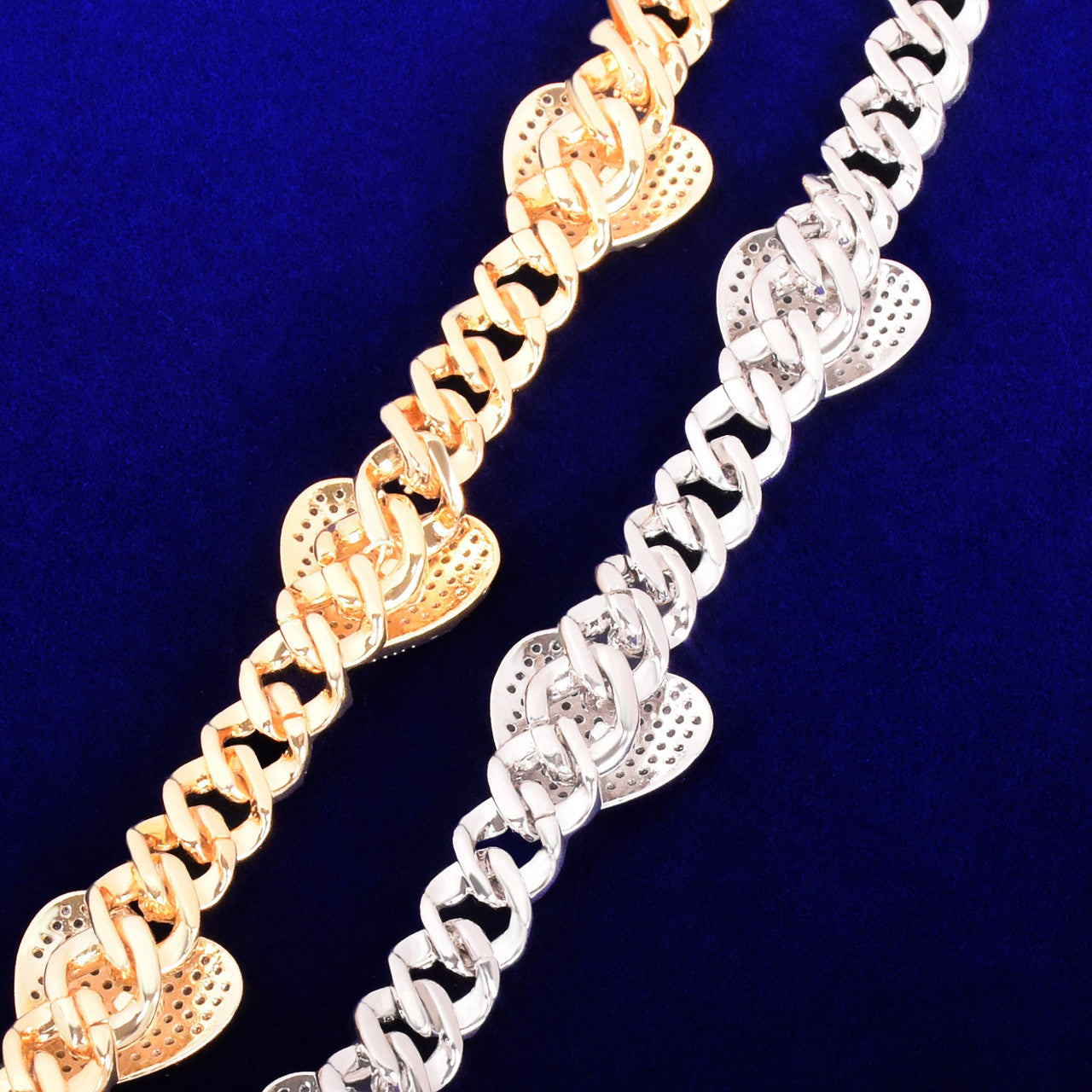 Ladies Big Heart Love 10mm Miami Cuban Link Chain Necklace 18k Gold 925 Silver Rose Gold