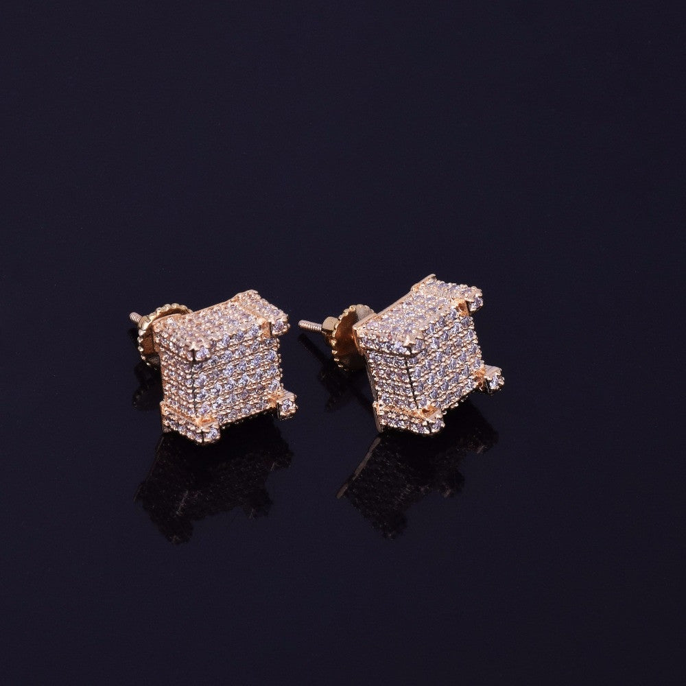 The Cube | 10x10mm Mens Flooded Ice Micro Pave Bling Screw Back Earrings