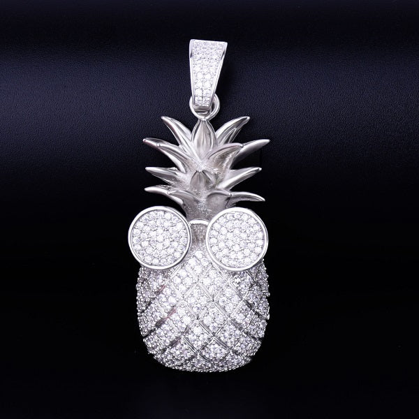 Rose Gold Silver 18k Pineapple Hip Hop Pendant Chain Necklace
