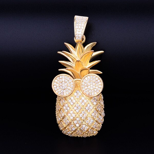 Rose Gold Silver 18k Pineapple Hip Hop Pendant Chain Necklace