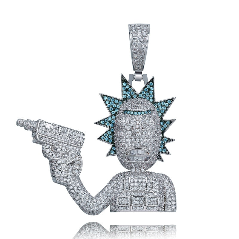 Iced AAA True Micro Pave Gold Silver Morty Hip Hop Pendant Chain Necklace