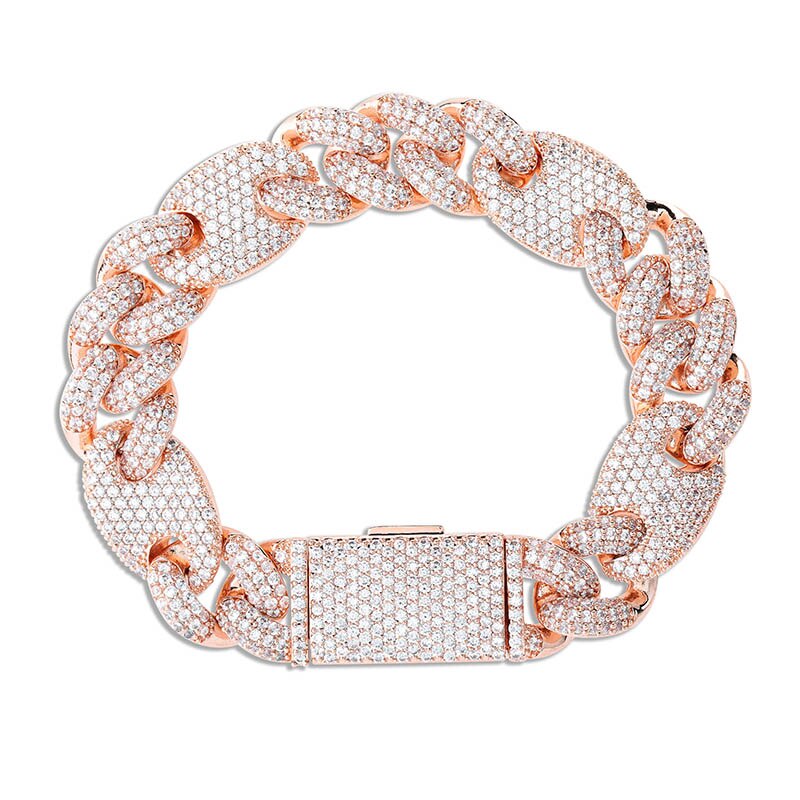 16mm Iced AAA Micro Pave Cuban Link Hip Hop Rose Gold Silver 14k Bracelet