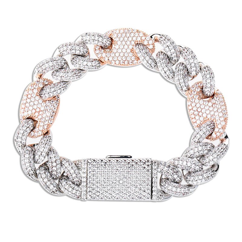 16mm Iced AAA Micro Pave Cuban Link Hip Hop Rose Gold Silver 14k Bracelet